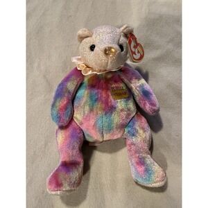 TY Beanie Babies Opal October Birthday Bear Stuffed Toy Sack With Ruffles 8.5"T
